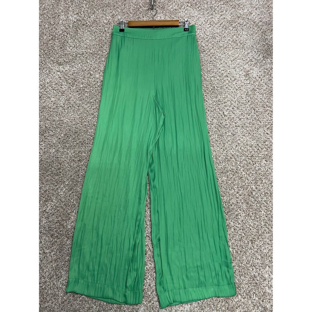 House of Harlow 1960 Green Plisse Wide Leg Pants Womens Size Medium High Waist